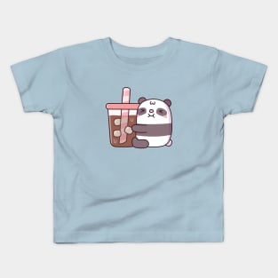 Cute Chubby Panda Bear Hugging Iced Coffee Kids T-Shirt